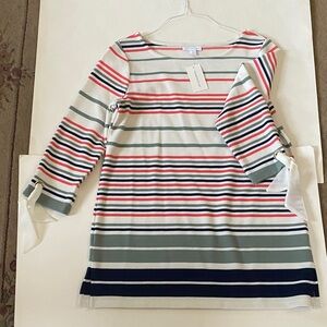 Striped 3/4 quarter Sleeve top with Bow Accents